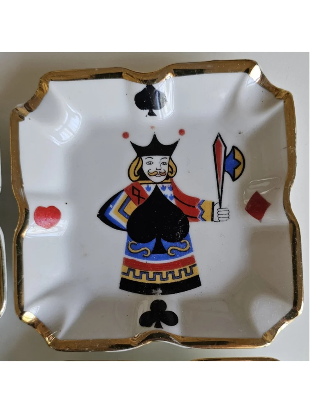 Vintage Mid-Century Playing Card Suit Porcelain Ashtrays – Collectible Set of 4